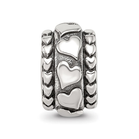 Antiqued Hearts Pattern Charm Bead in Sterling Silver