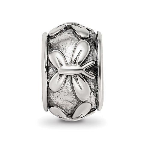 Antiqued Butterfly Pattern Charm Bead in Sterling Silver