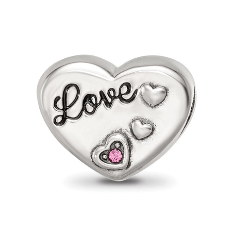 Antiqued Crystals From Swarovski Enamel Heart Charm Bead in Sterling Silver