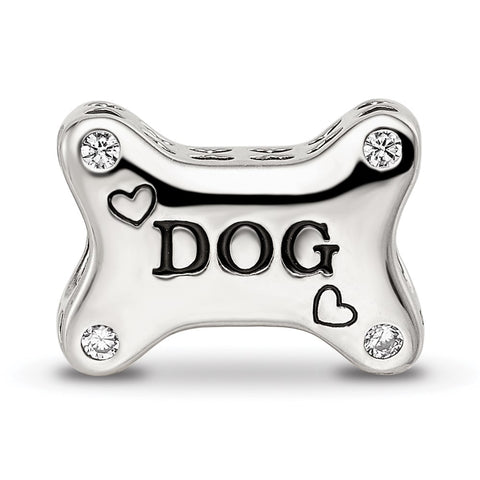 Enamel Dog Bone CZ Charm Bead in Sterling Silver