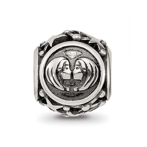 Zodiac Gemini Charm Bead in Sterling Silver