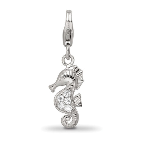 CZ Sea Horse Charm in Sterling Silver