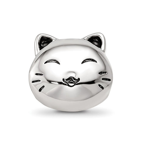Sterling Silver Reflections Rhodium-plated Enamel Cat Bead