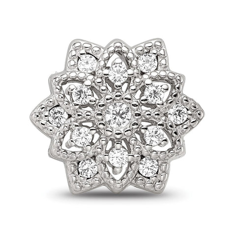 CZ Snowflake Charm Bead in Sterling Silver