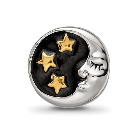 Gold-Plated Enamel Moon,Stars Charm Bead in Sterling Silver