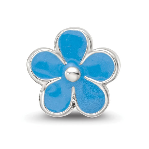 Blue Enamel Flower Charm Bead in Sterling Silver