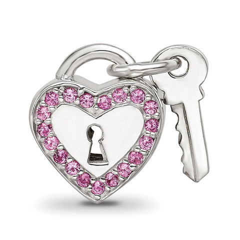 CZ Heart & Key Lock Charm Bead in Sterling Silver