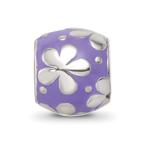 Purple Enamel Floral Charm Bead in Sterling Silver