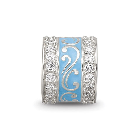 Blue Enamel CZ Swirl Design Charm Bead in Sterling Silver