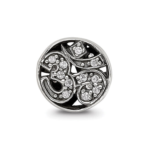 Antiqued CZ Om Symbol Charm Bead in Sterling Silver
