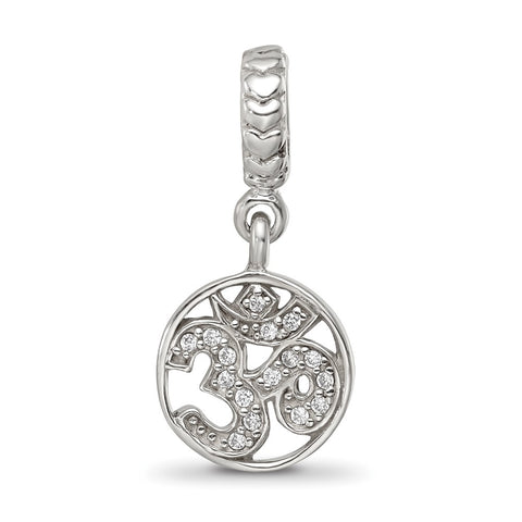 CZ Om Symbol Charm Dangle Bead in Sterling Silver