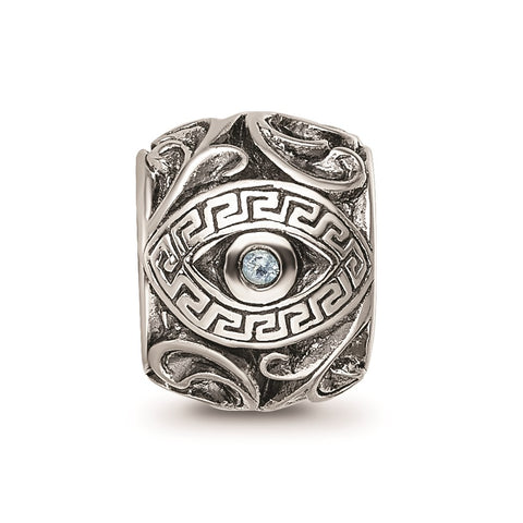 CZ Aztec Eye & Pattern Round Charm Bead in Sterling Silver