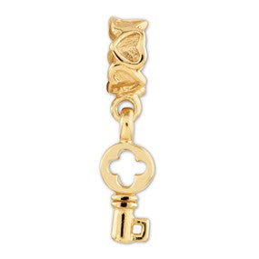 Gold Plated Key Dangle with Hearts Bead Charm hide-image