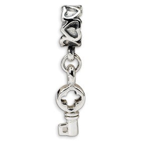 Sterling Silver Key Dangle with Hearts Bead Charm hide-image