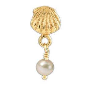 Sterling Silver GP Shell FW Cultured Pearl Dangle Bead Charm hide-image