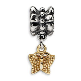 Sterling Silver & Gold Plated Butterfly Dangle Bead Charm hide-image