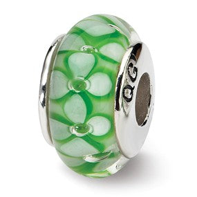 Sterling Silver Green Floral Hand-blown Glass Bead Charm hide-image