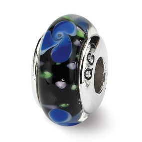 Sterling Silver Blue Hand-blown Glass Bead Charm hide-image