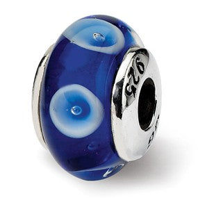 Sterling Silver Kids Blue Hand-blown Glass Bead Charm hide-image