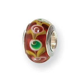 Sterling Silver Kids Brown Hand-blown Glass Bead Charm hide-image
