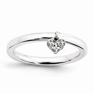 Sterling Silver Dangle Heart Diamond Ring