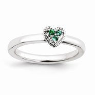 Sterling Silver Heart w/Created Emerald Ring