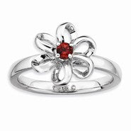 Sterling Silver Polished Garnet Flower Ring