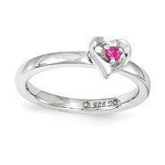 Sterling Silver Created Ruby Heart Ring