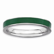Sterling Silver Green Enameled 3.25mm Ring