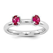 Sterling Silver Created Ruby Two Stone Ring