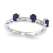 Sterling Silver Created Sapphire Three Stone Ring