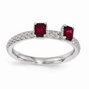Sterling Silver Created Ruby Two Stone Ring