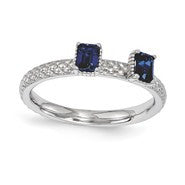 Sterling Silver Created Sapphire Two Stone Ring
