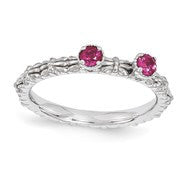 Sterling Silver Created Ruby Two Stone Ring