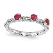 Sterling Silver Created Ruby Three Stone Ring