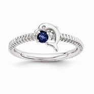 Sterling Silver Created Sapphire & Diamond Dolphin Ring
