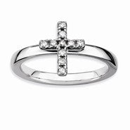 Sterling Silver Cross Diamond Ring