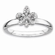 Sterling Silver Fleur De Lis Diamond Ring