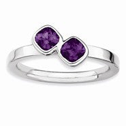 Sterling Silver Db Cushion Cut Amethyst Ring