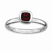 Sterling Silver Cushion Cut Garnet Ring