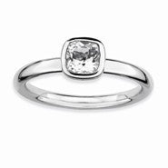 Sterling Silver Cushion Cut White Topaz Ring