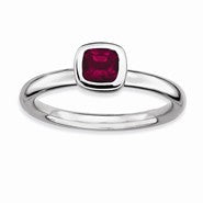Sterling Silver Cushion Cut Rhodium Garnet Ring