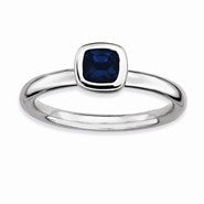 Sterling Silver Cushion Cut Sapphire Ring