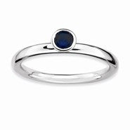 Sterling Silver High 4mm Round Sapphire Ring