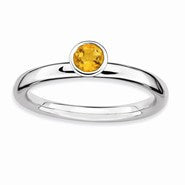 Sterling Silver High 4mm Round Citrine Ring