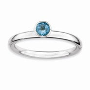 Sterling Silver High 4mm Round Blue Topaz Ring