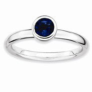 Sterling Silver Low 5mm Round Sapphire Ring