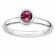 Sterling Silver Low 5mm Round Pink Tourmaline Ring