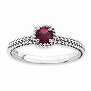 Sterling Silver Checker-cut Ruby Antiqued Ring