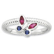 Sterling Silver Created Ruby & Sapphire Butterfly Rin, Size 9, Jewelry Ring